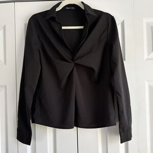 Shein Blouse Womens Size Small Black Long Sleeve Twist Front